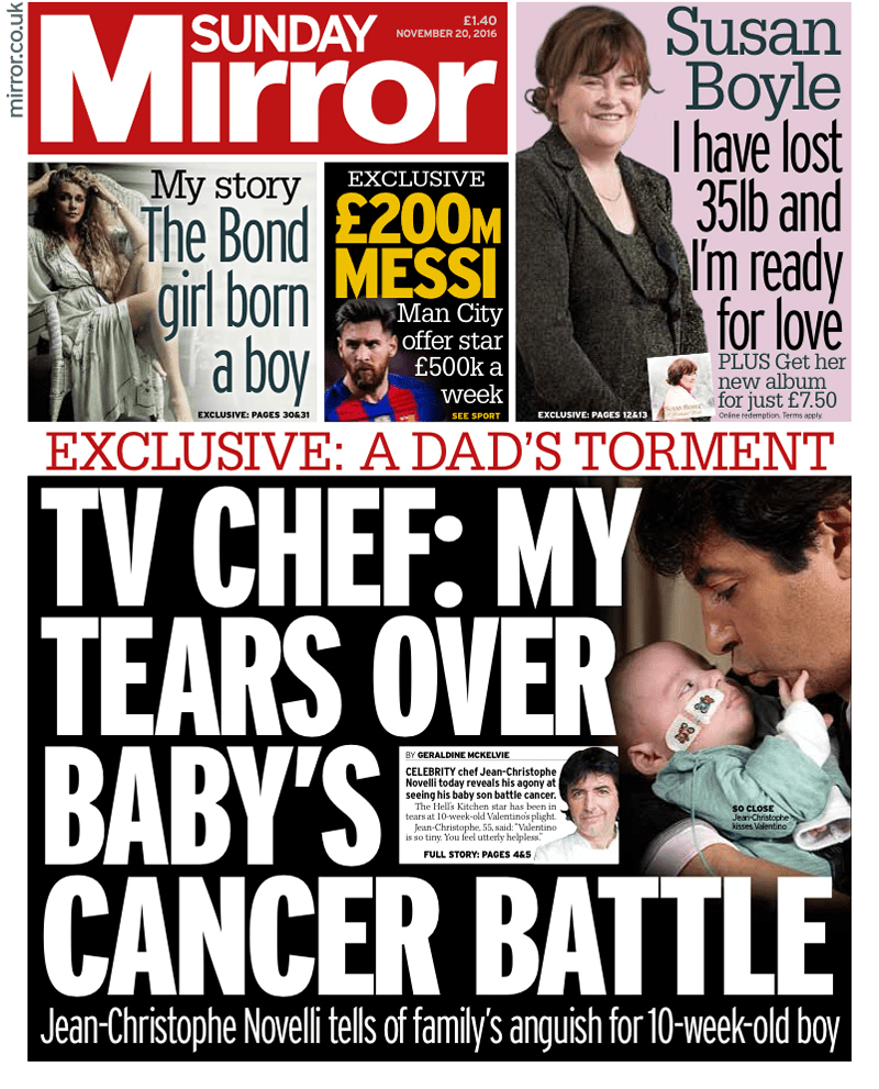 Jean-Christophe Novelli - Sunday Mirror Article - November 2016